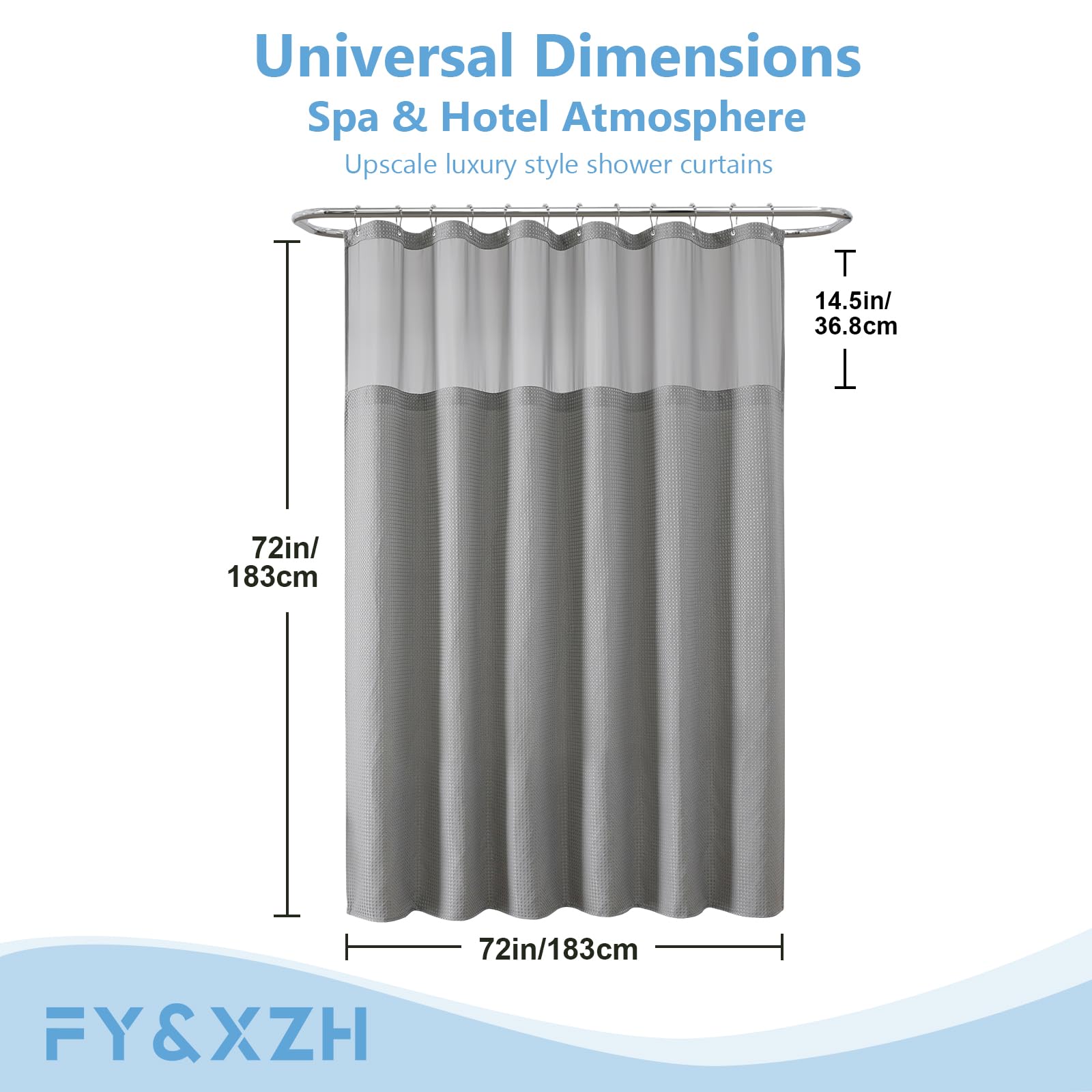 FY&XZH Waffle Shower Curtain with Hooks, Heavy Waterproof Fabric Shower Curtain with TPU Coated Back, 72"x72" Hotel Style with Mesh Window