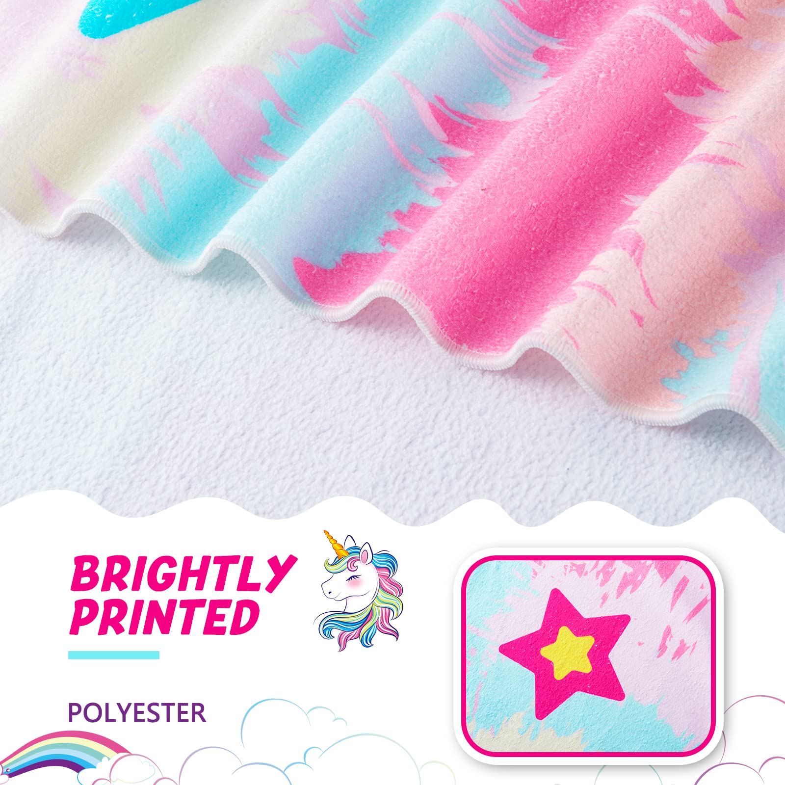 WERNNSAI Unicorn Microfibre Beach Towel for Kids, 76 x 150cm Bath Towel