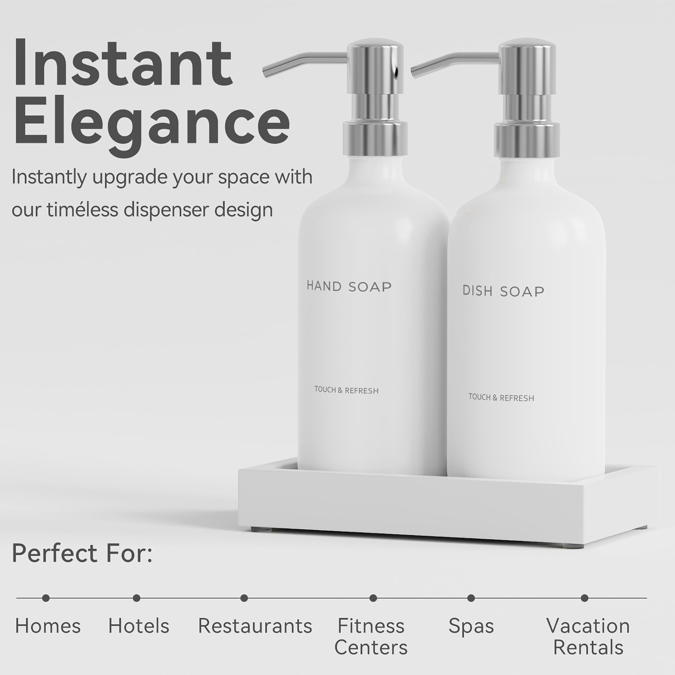 Kitchen Soap Dispenser Set with Tray - Hand and Dish Soap Dispenser for Kitchen,Modern Kitchen Decor & Accessories. (Silver)