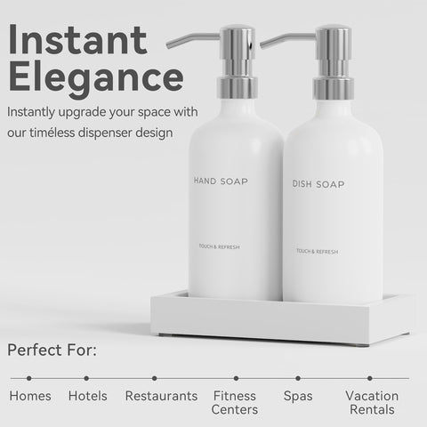 Kitchen Soap Dispenser Set with Tray - Hand and Dish Soap Dispenser for Kitchen,Modern Kitchen Decor & Accessories. (Silver)