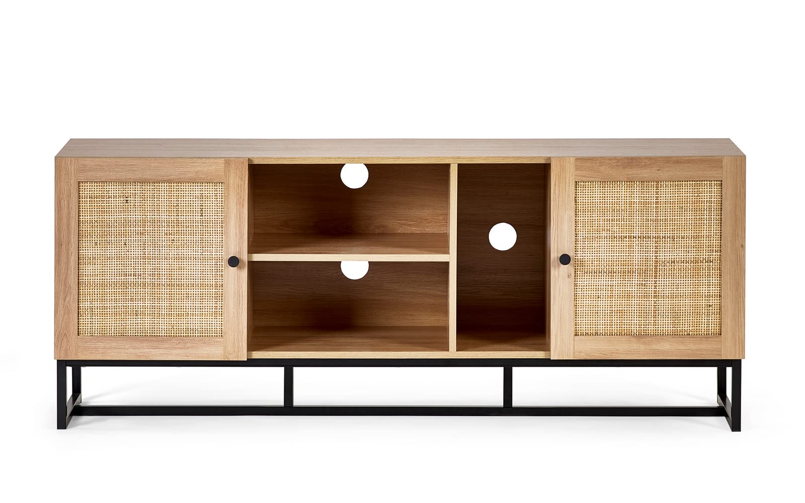 Julian Bowen Padstow TV Unit for 55" TVs, Faux Rattan, Oak Effect - W150cm