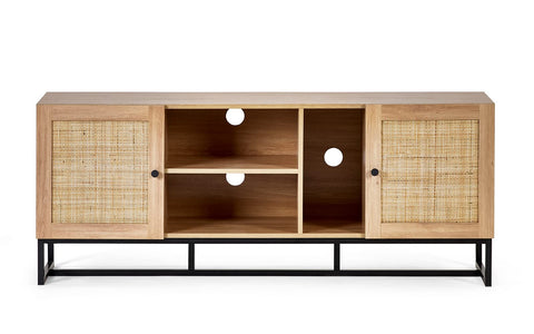 Julian Bowen Padstow TV Unit for 55" TVs, Faux Rattan, Oak Effect - W150cm