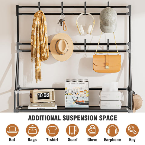 OYREL 7 Tier Shoe Rack with 8 Hooks & 4 Side Pockets for 28-35 Pairs Shoes