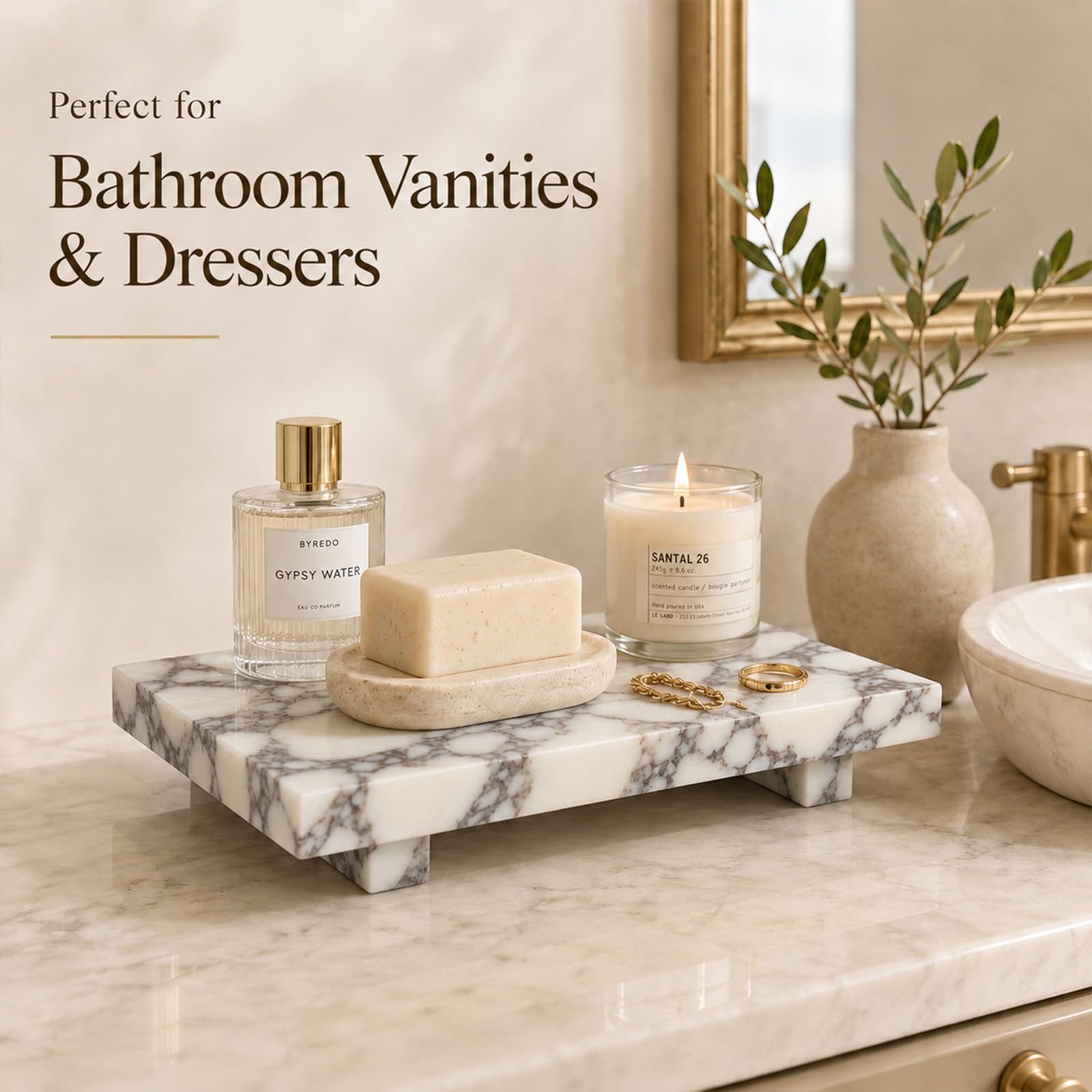 Marble Pedestal Tray for Perfume, Jewelry & Vanity Organizers