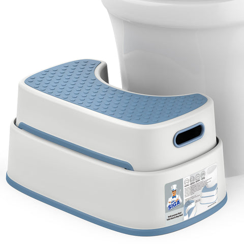 MR.SIGA Toilet Stool Squat Adult Bathroom Foot Stool, White & greyish Blue