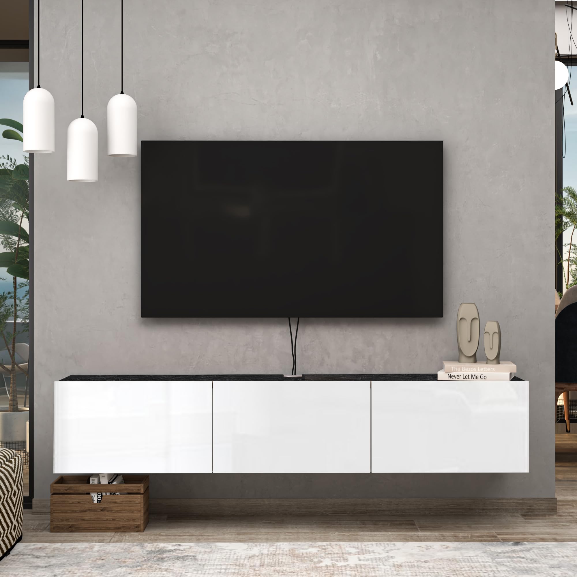 Atelier Mobili Floating TV Stand for 75/65 Inch TV, Wall Mounted Entertainment Center, TV Console