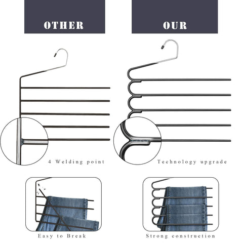 2 Pack Trouser Hangers, Multi-layer Coat Trouser Hanger Space-saving, Closet Stainless Steel Rack Space Saver