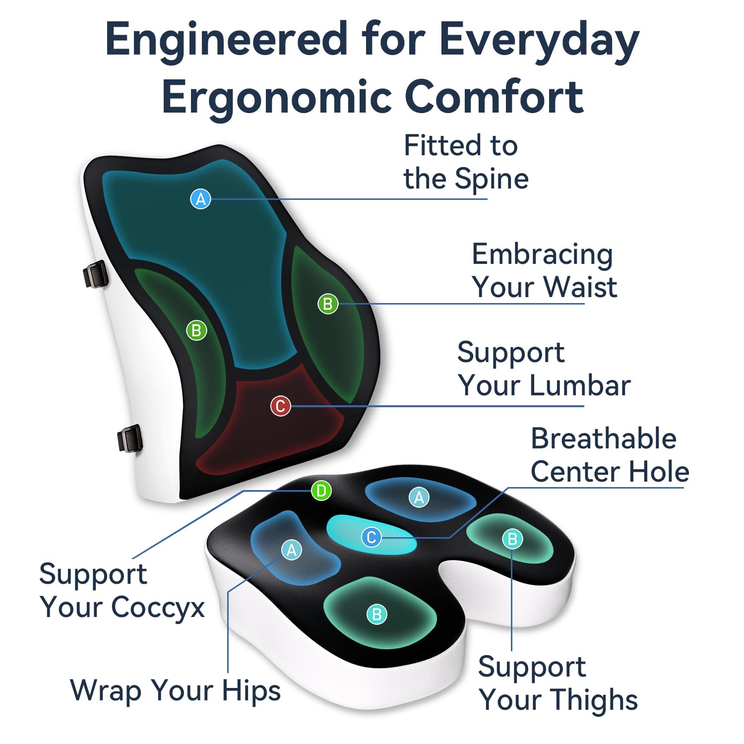 Travel Ease Memory Foam Seat Cushion & Lumbar Support Pillow Set, Ergonomic Comfort for Office Chair, Car Seat, Home Use & Travel