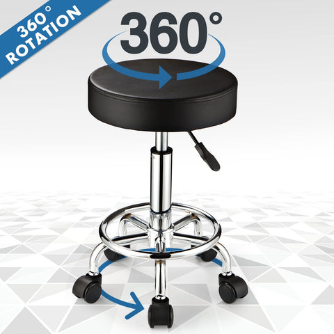 FNZIR Adjustable Stool with Wheels Round Rolling Stool for Spa Salon Massage Office Stool Chair (Black)