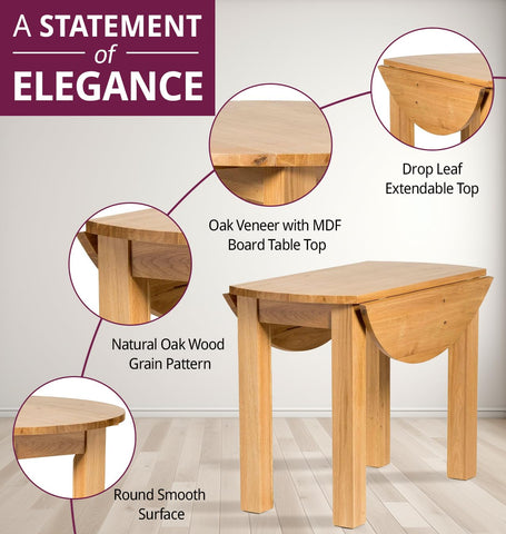 Hallowood Furniture Waverly Oak Round Folding Dining Table and Chairs Set 4