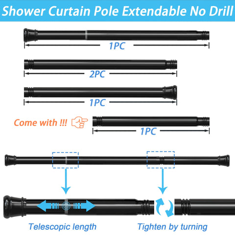 1PC Extendable Curtain Poles for Hanging Clothes Shower Pole Extendable Tension Curtain Pole for Shower Curtain, Windows, Door Curtain, Bathroom