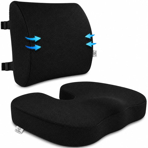 2-in-1 Memory Foam Seat Cushion & Lumbar Support Set | Office Chair Cushion for Back & Tailbone Relief
