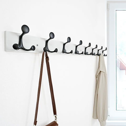 SKOLOO 109 cm White Wood Coat Rack Wall Mount with 8 Triple Hooks - Ideal for Family Entrances, Classrooms, and Pet Supplies Storage