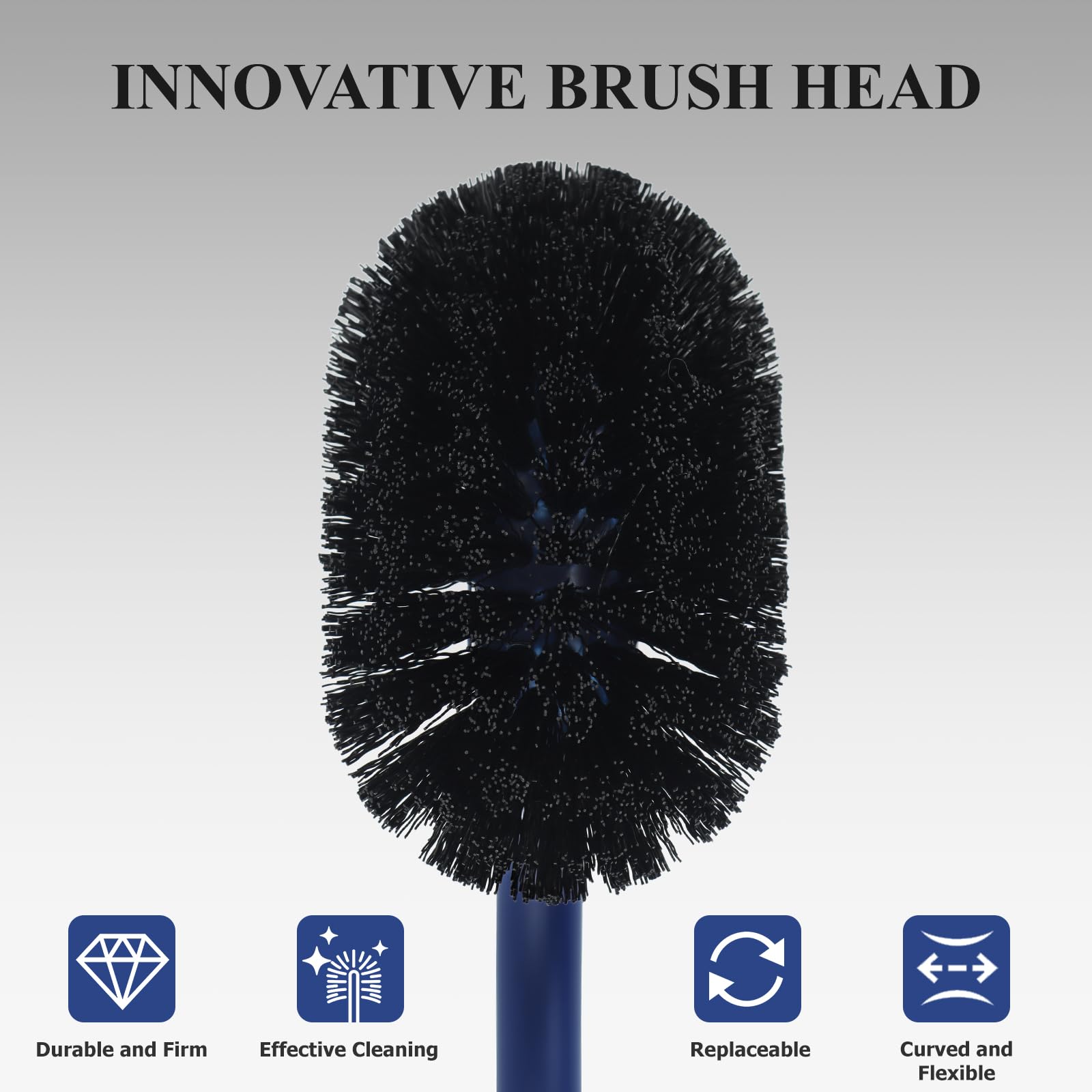 Toilet Brush, Toilet Brushes with Holders, Curved Toilet Brush with Edge Cleaner, Stainless Steel & Plastic Handle, Bathroom Cleaning Brush