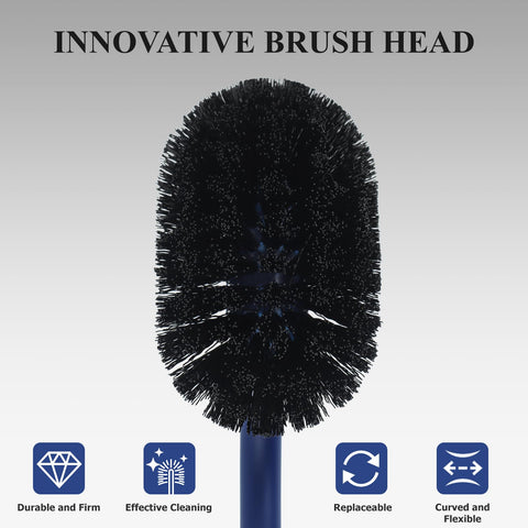 Toilet Brush, Toilet Brushes with Holders, Curved Toilet Brush with Edge Cleaner, Stainless Steel & Plastic Handle, Bathroom Cleaning Brush