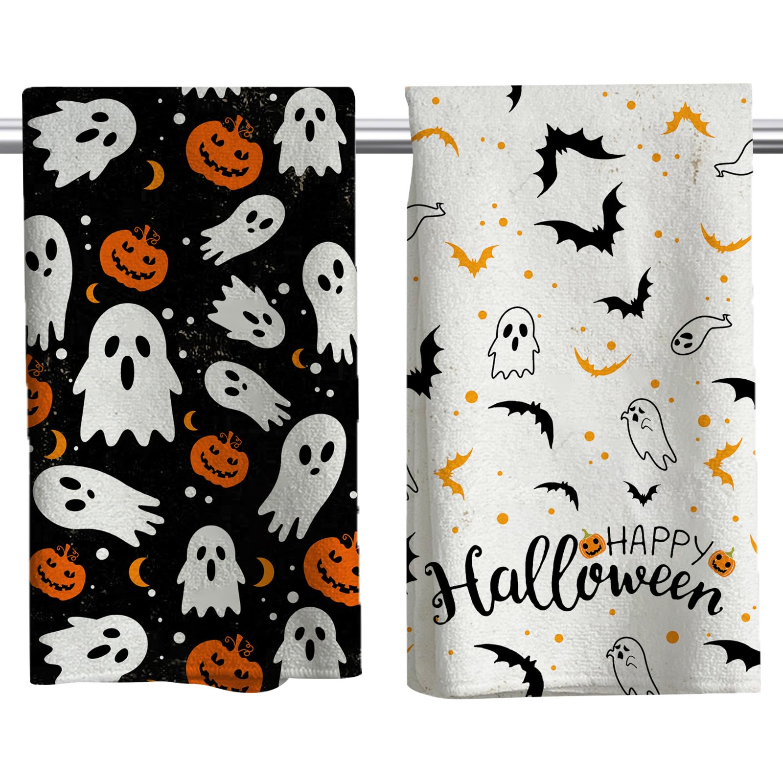 HINGTAI 2Pcs Halloween Kitchen Towels Halloween Hand Towels, 18x26 Inch Drying Cloth Towel Halloween Scary Hand Towels for Kitchen Home