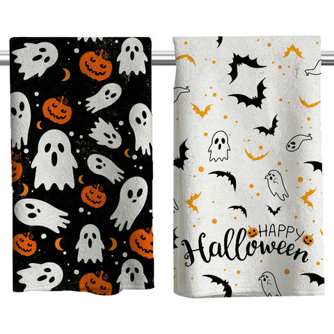 HINGTAI 2Pcs Halloween Kitchen Towels Halloween Hand Towels, 18x26 Inch Drying Cloth Towel Halloween Scary Hand Towels for Kitchen Home