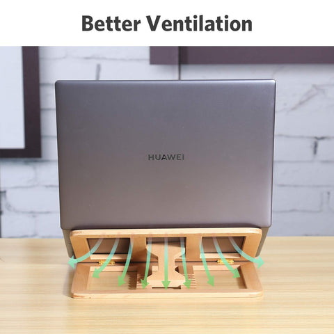 RAVEGO Wooden Laptop Stand, Foldable Ventilated Laptop Riser, Adjustable Computer Stand for Desk