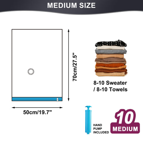 Oumaru Vacuum Storage Bags for Clothes, Vacuum Bags, Space Saver Bags for Clothes, Duvets and Pillows, Hand Pump Included, Pack of 10, Medium Size