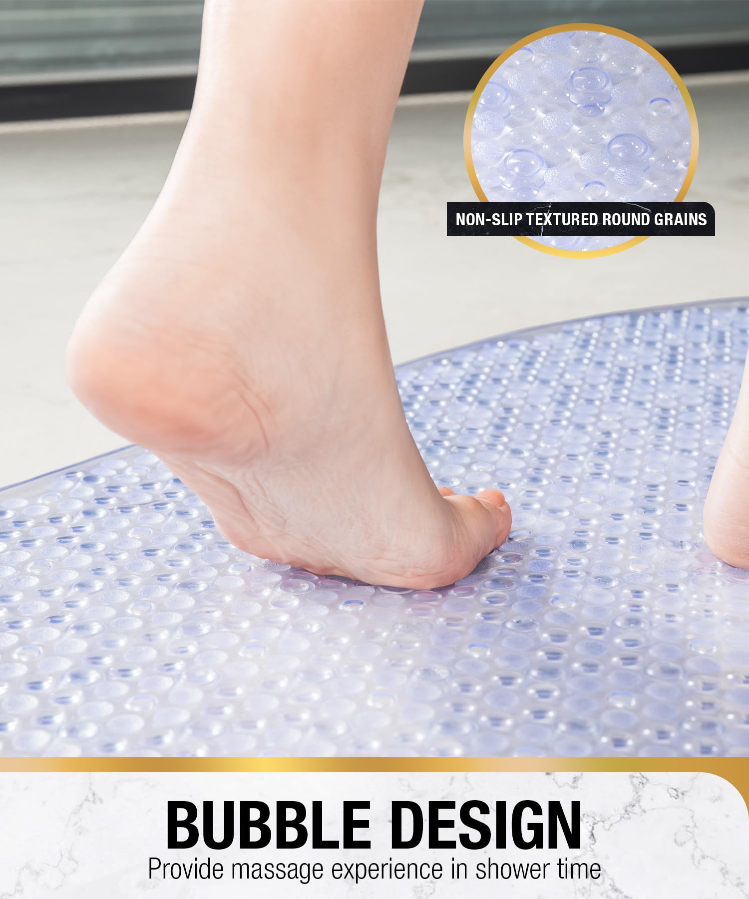 HITSLAM Oval Bath Mat Non Slip Anti Mould Kids Shower Mat, 68x38cm, Clear