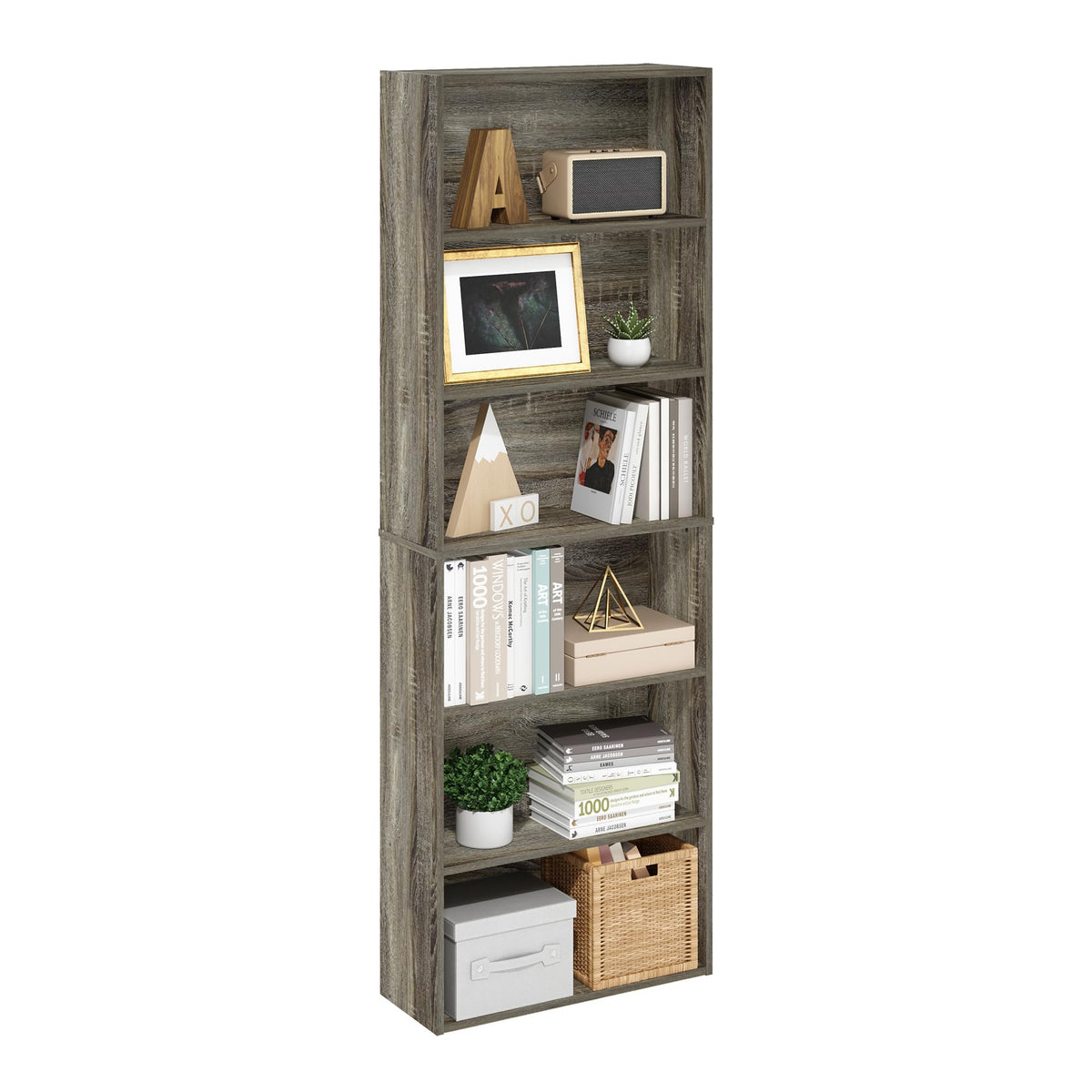 Furinno JAYA Simply Home Free Standing 6-Tier Open Storage Bookcase, French Oak