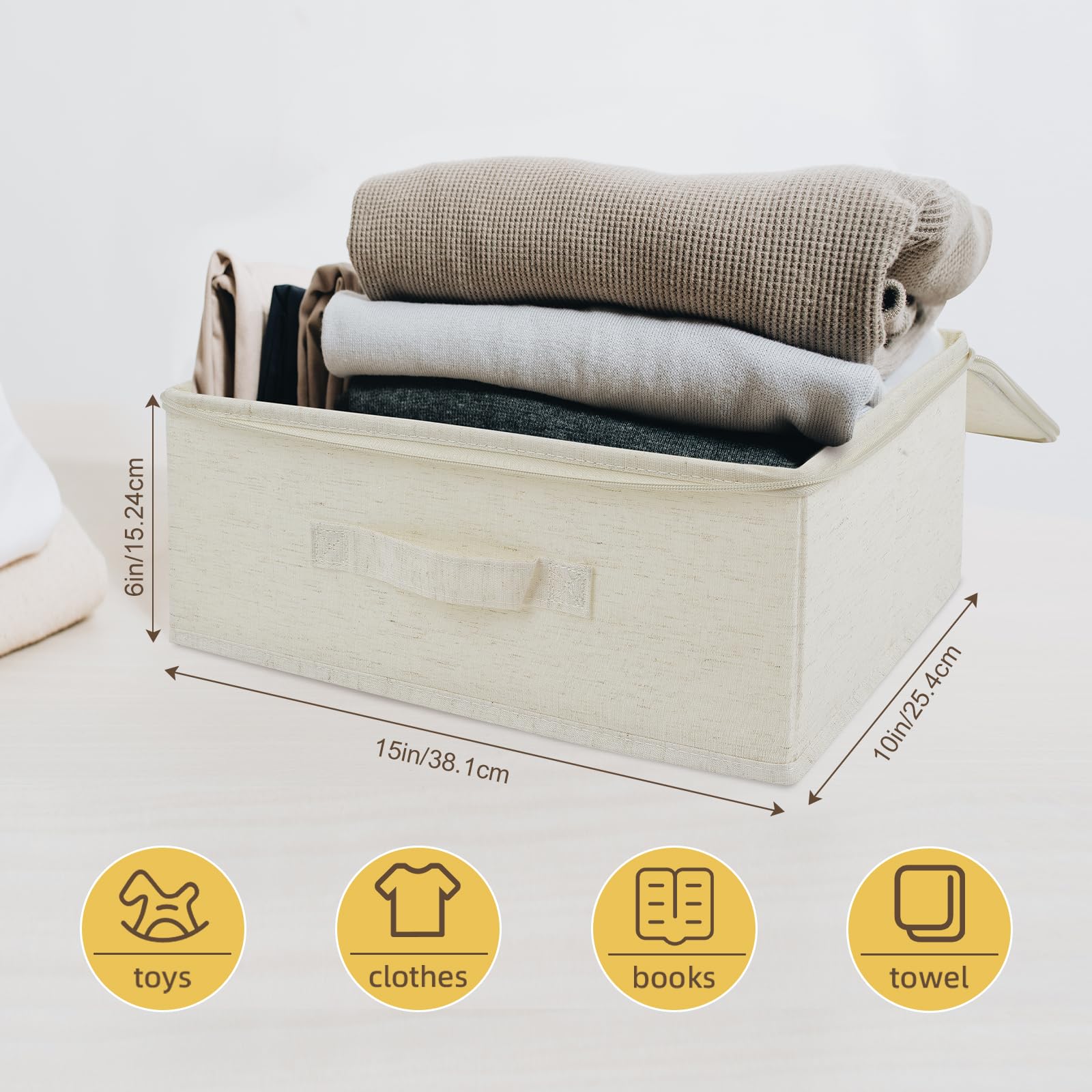 Flaxarne Fabric Storage Boxes with Zip Lids 3-Pack Dustproof Clothes Storage Boxes Bins for Wardrobe Bedroom Nursery,38 * 26 * 16cm