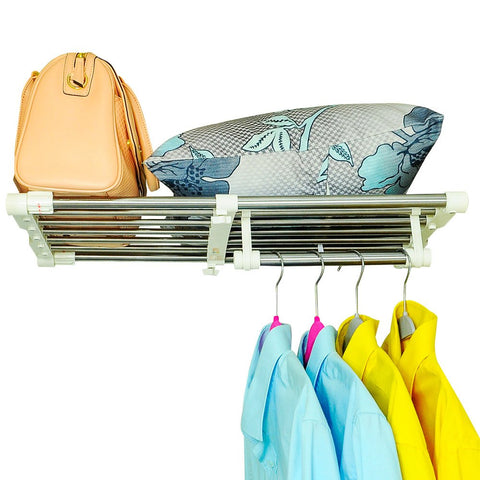 BAOYOUNI Extendable Closet Shelf Rod Clothes Hanger Organizer Heavy Duty Metal Storage Rack DIY Separator Divider (55-90cm)