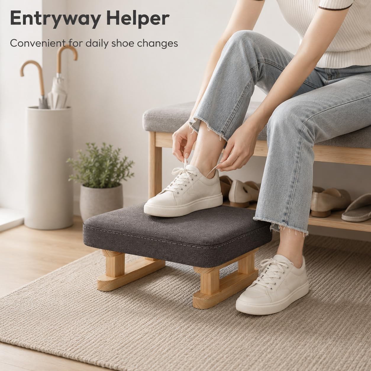 Lighterday Foot Stool, Pouffe Footstool with Cushion,Ottoman Stool with Removable Footstool Cover,Poofy Foot Rest for Leg Rest in Living Room Bedroom