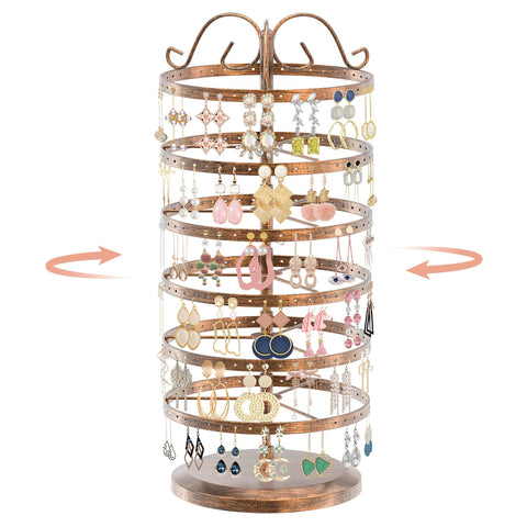 iDavosic.ly 6 Tier Metal Rotating Earring Holder Organizer Stand, Bronze