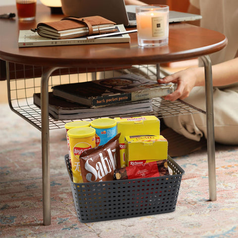 Ortodayes Weave Storage Basket, 6 Pack Small Plastic Baskets, Dark Grey, 8 L