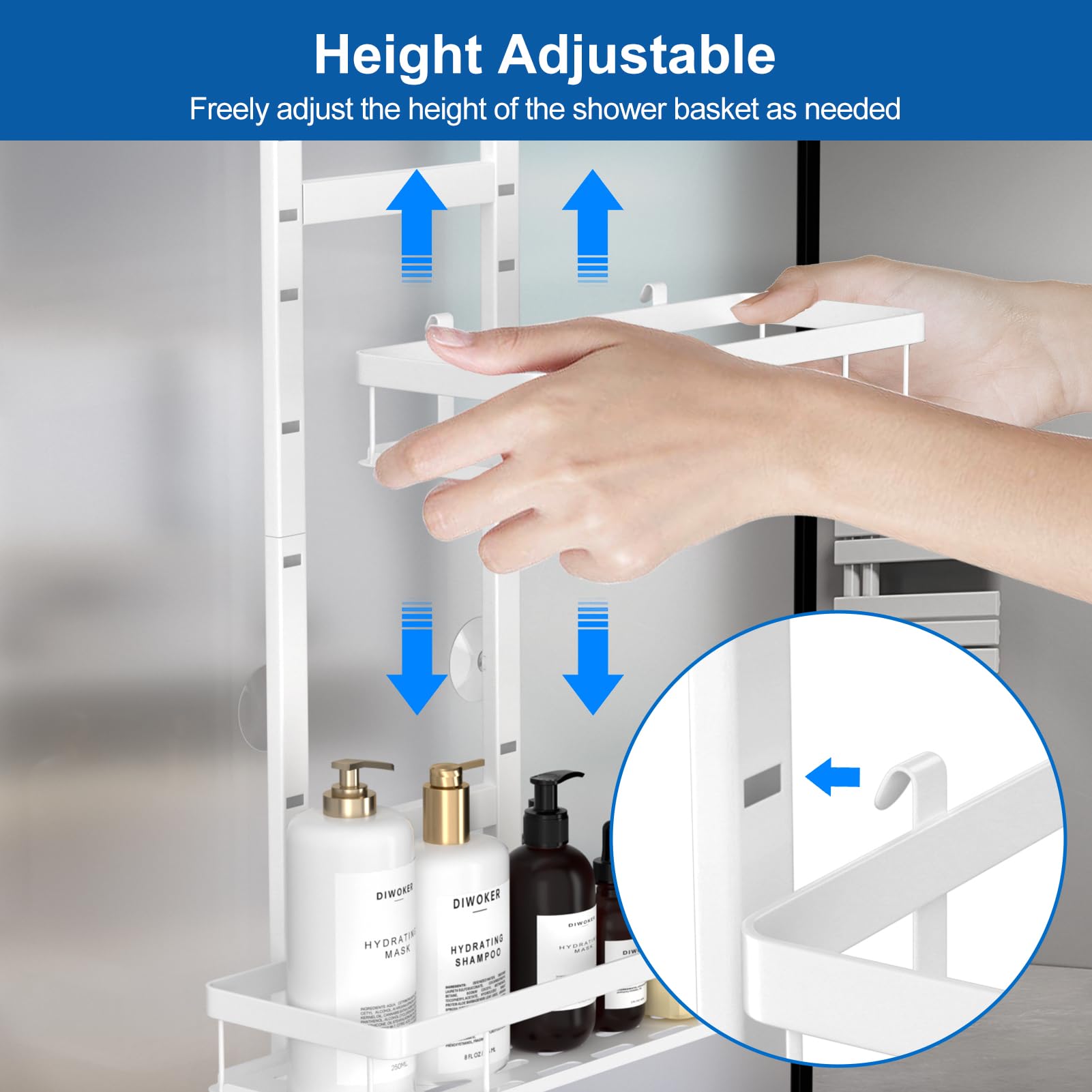 Diwoker Shower Caddy Hanging, Over Door Bathroom Storage White, 3-Tier