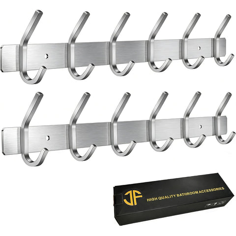 JOLY FANG Coat Hooks Wall Mounted - 2 Packs Wall Coat Rack Stainless Steel with 6 Hooks, Modern Wall Coat Hanger for Bedroom, Kitchen & Entryway