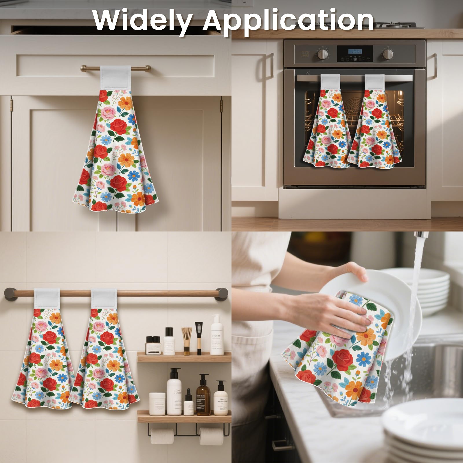 CUTHOLLOW 2 Pcs Various of Flower Hanging Kitchen Towels with Loop