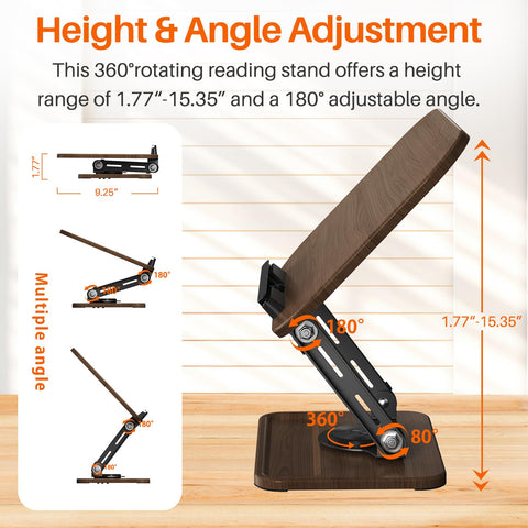 Book Stands for Reading,360 Degree Rotation, Height Adjustable, with Storage Slot,Suitable for Office, Kitchen, Cookbook, Textbook, Recipe
