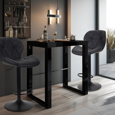 WangPangzi Bar Stools Set of 2 Bar Chairs,Modern Height Adjustable Kitchen Stools With Backs, Swivel Faux Leather Kitchen Island Chairs(All Black)
