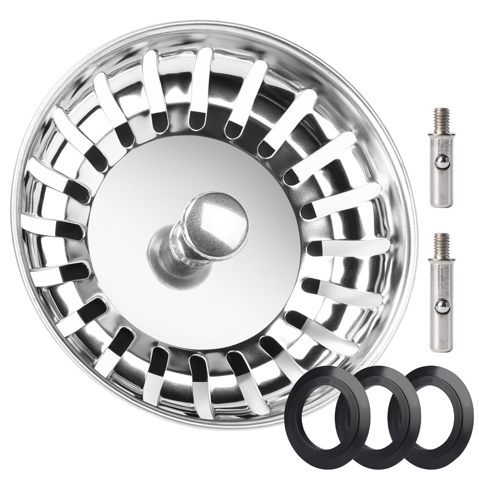 Kitchen Sink Plug Strainer, Stainless Steel Sink Plug Replacement for 80mm Old Plug Size, Food Hair Catcher Drain Stopper, Pop Up Sink Drainer Plug