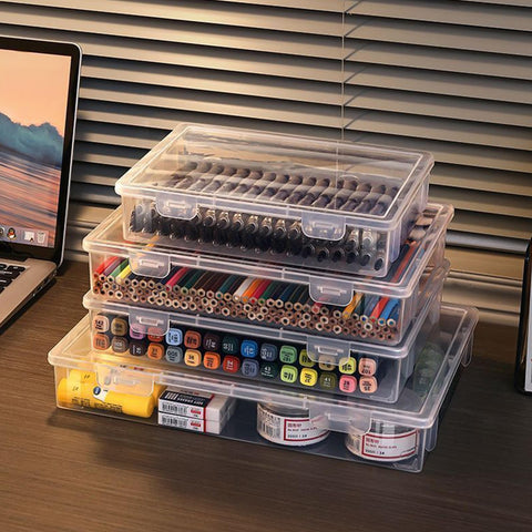 WYAN 4pcs Storage Boxes with Lids, Plastic Box, Stackable Storage Box, Clear Storage Boxes with Lids, for Home, Office, School, Storage of Sundries
