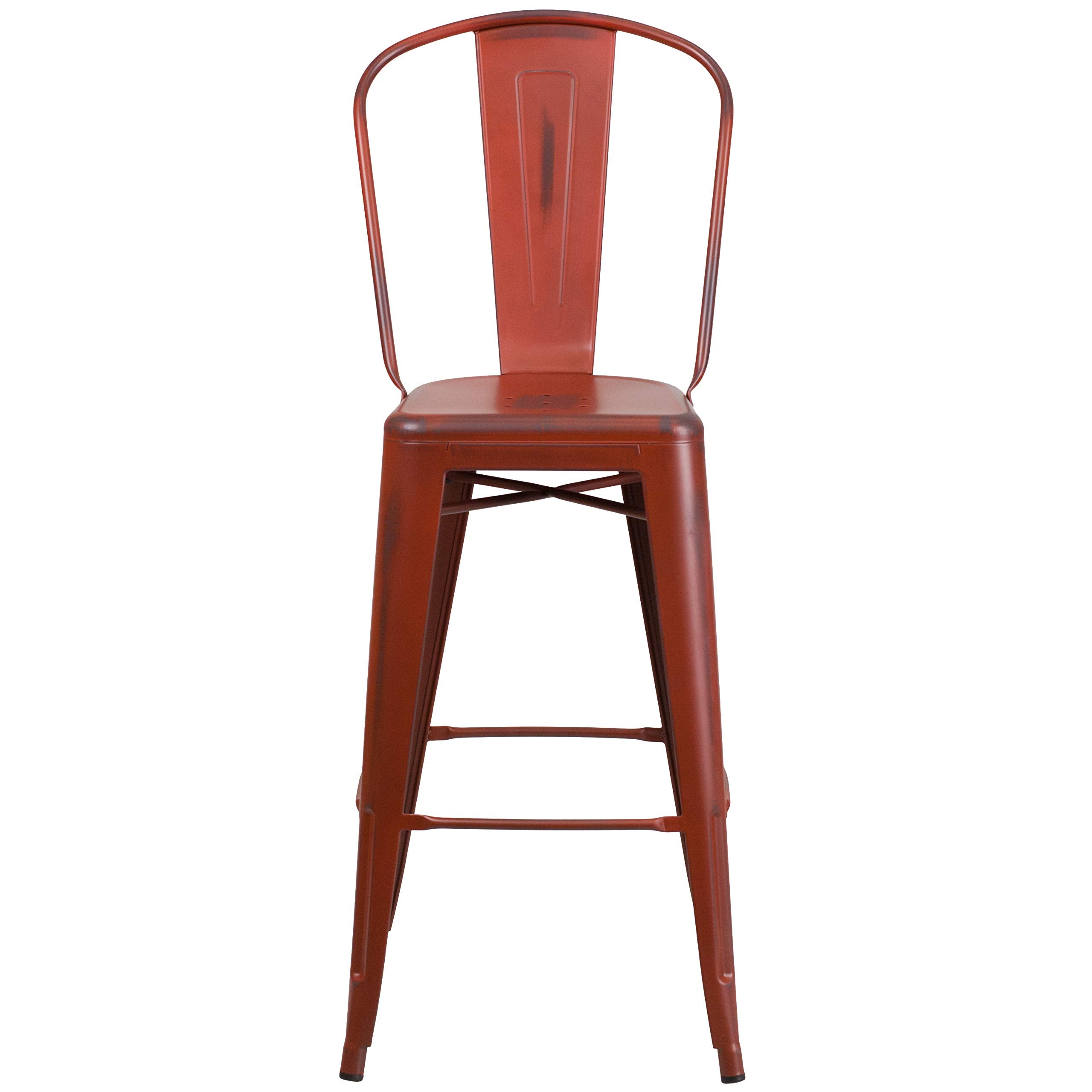 Flash Furniture Blake Commercial Grade 4 Pack 30" High Distressed Kelly Red Metal Indoor-Outdoor Barstool with Back