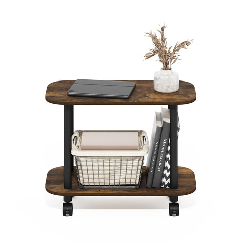 Furinno TURN-N-TUBE Side Table, 2-Tier Oval Sofa End Table with Wheels, Round Corner Night Stand, Bedside Table with Open Shelf, Toolless Assembly