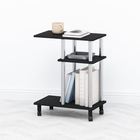 Furinno TOMI Side Table, 3-Tier C-Shape Open Shelf End Table with Wheels, Night Stand, Bedside Table, Toolless Assembly, for Living Room, Bedroom
