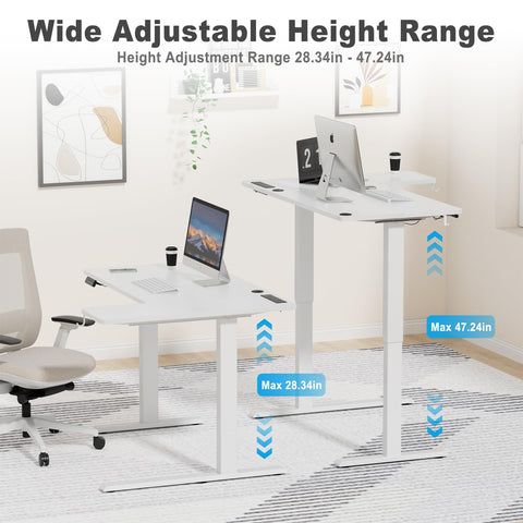 COWISH Electric Standing Desk 120x60cm Sit Stand Table Height Adjustable L Shaped Standing Desk with Built-in Power Outlet & Memory Smart Panel, White