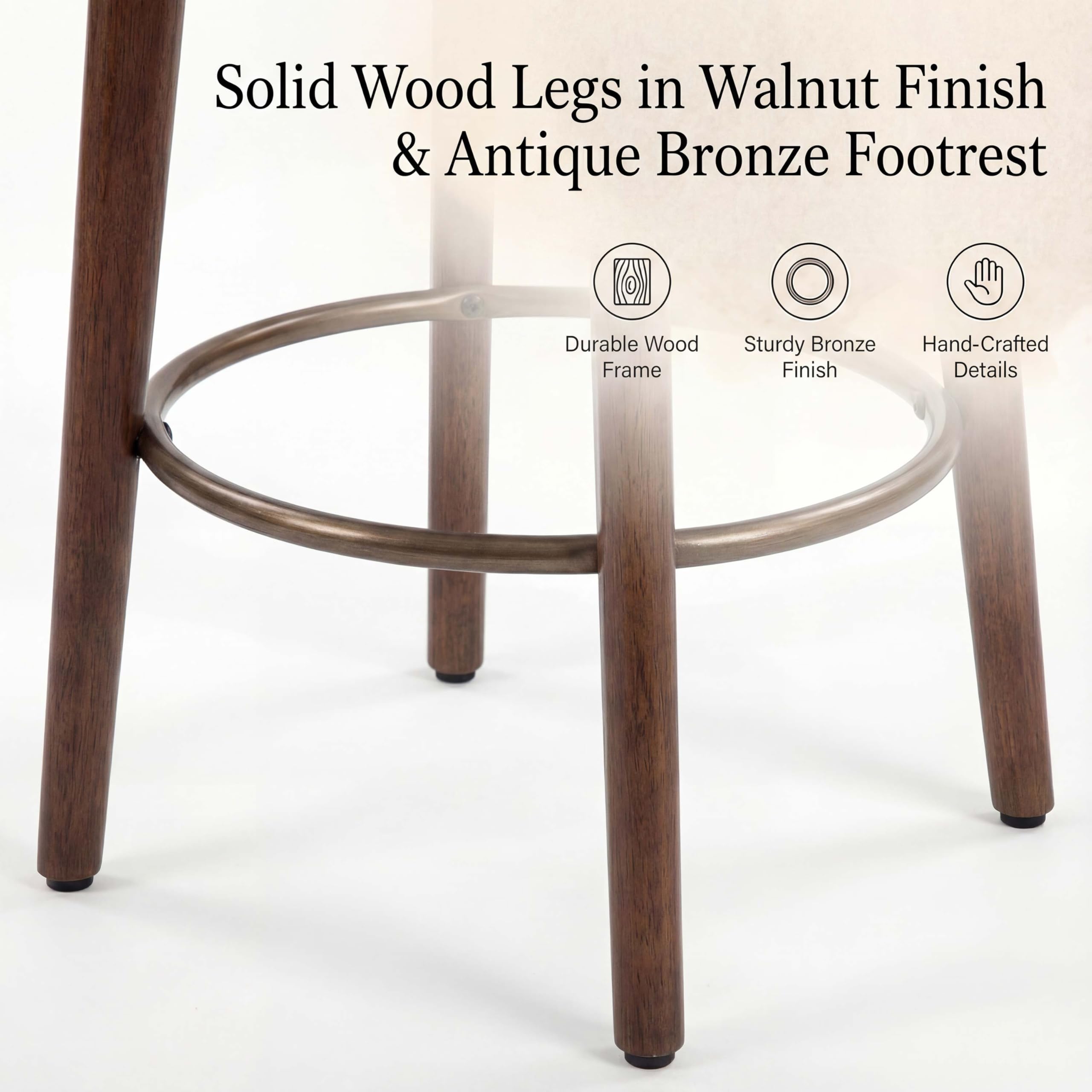 younturn Set of 2 Chenille Bar Stools, 68cm Counter Height Upholstered Kitchen Bar Chairs with Solid Wood Legs