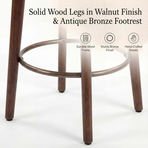 younturn Set of 2 Chenille Bar Stools, 68cm Counter Height Upholstered Kitchen Bar Chairs with Solid Wood Legs