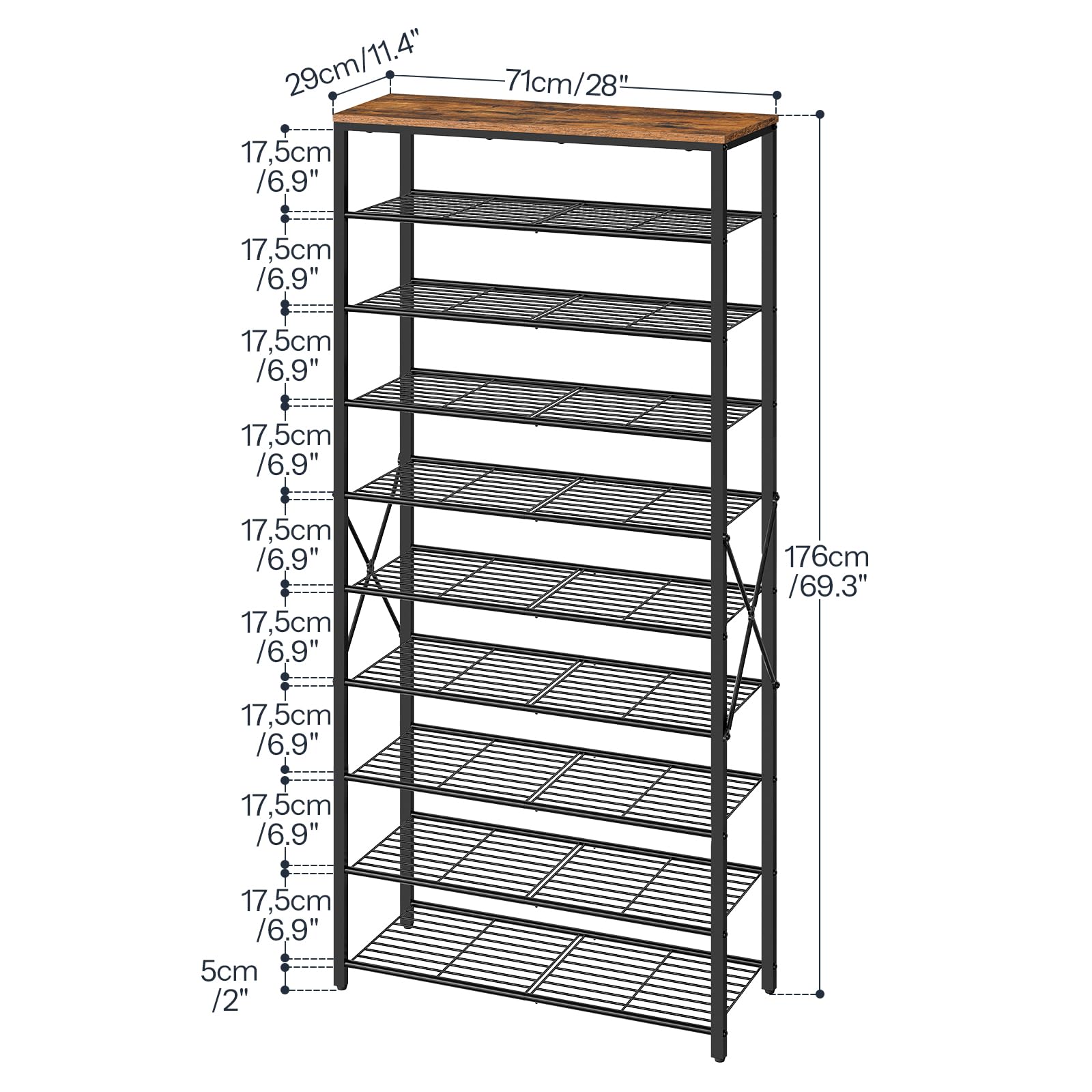 HOOBRO 10-Tier Shoe Rack, Tall Shoe Rack Storage, Large Capacity Shoe Organizer, Tall Shelf, Industrial Storage Rack, Adjustable Metal Mesh