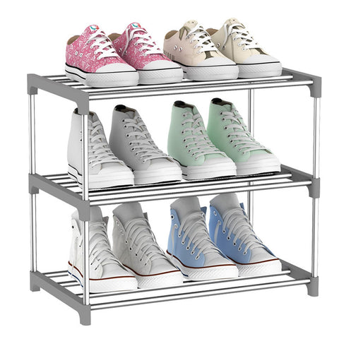 huipinghu Stackable 3 Tier Slim Shoe Rack - Space Saving Footwear Storage Organiser with Quick Assembly - Grey, for Hallway & Bedroom