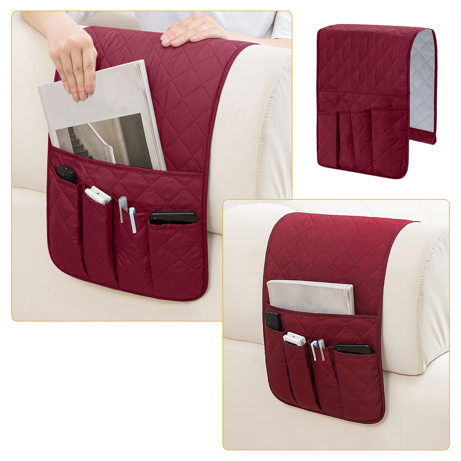 YancLife Sofa Armrest Organizer, Sofa Couch Waterproof Chair Armrest Durable Soft Caddy Organizer Holder for Phone, Cellphone, Book, Magazines