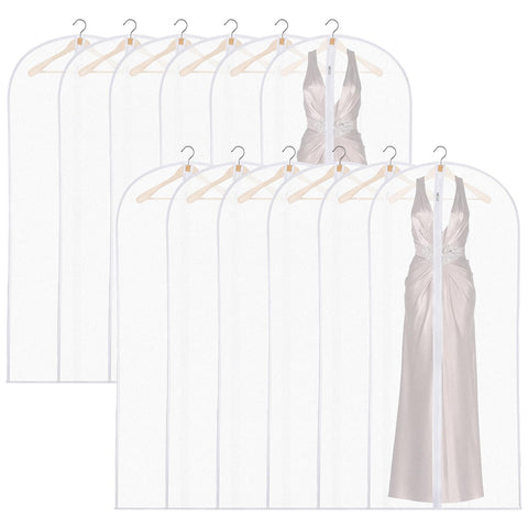 12 Pack Dress Bags Covers Long, 55in PEVA Garment Bags Suit Bags,White Edge