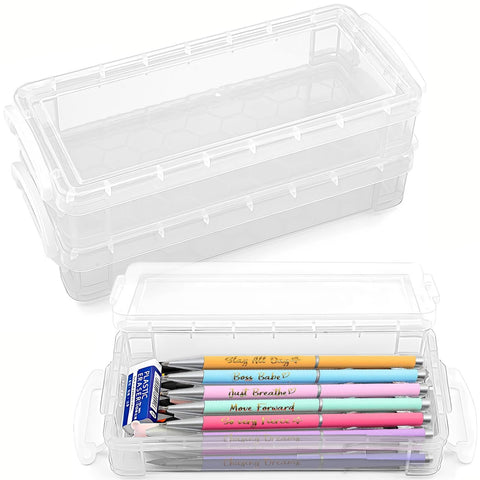 DARUITE Pencil Box, 3 Pack Pen Storage Organiser with Snap Tight Lid