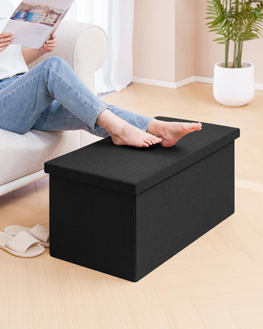 Bonlife Large Storage Ottoman Bench, Foldable Footstool with Tray