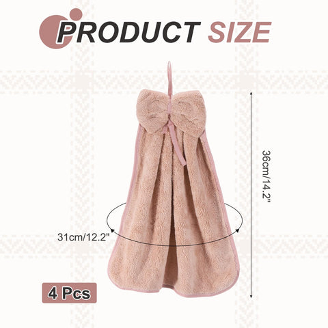 sourcing map 4Pcs Bow Hand Towels with Hanging Loop, 14.2" x 12.2" Soft Coral Fleece Microfiber Bowknot Hanging Hand Dry Towels Quick Dry and